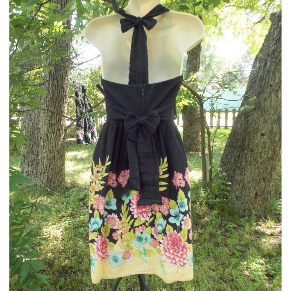 Black Halter Top Sundqress with Beautiful Floral Border..by "Fire", Los Angeles